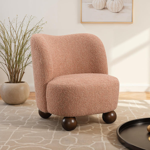 English Elm 1Pc Pink Accent Chair With Curved Back, Plush Boucle Upholstery & Ball Feet For Modern Living Spaces B2741P401988