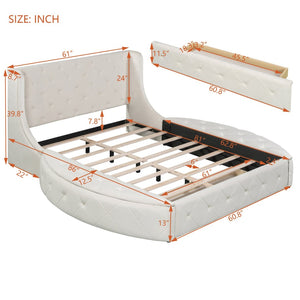 English Elm Upholstered Queen Platform Bed Velvet Wingback Frame with Storage Drawer and Side Stools Beige LP200815AAA