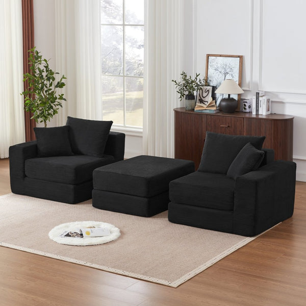 English Elm Modular Cloud Sectional Corduroy Sofa Deep Seat Comfort for Flexible Living Spaces Black W3396P435275