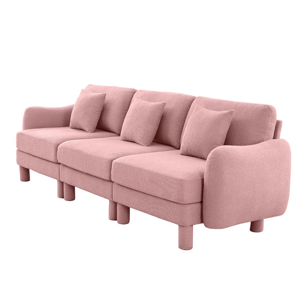 English Elm Boucle 3-Seater Sofa Couch - Elegant Shell-Shaped Armrests, Plush Comfort, Chic Pink Design For Living Spaces W3041S00292
