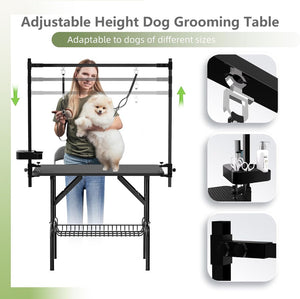 English Elm 36''large Folding Dog Grooming Table with Arm Noose Mesh Tray for Home Pet Care W3587P358726