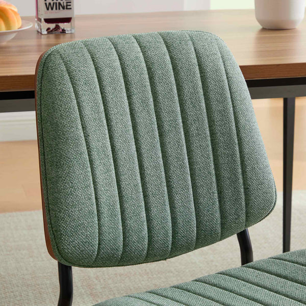 English Elm Dining Chairs Mid Century Modern Set of 2 Walnut Bentwood Back PU Upholstered Seats Ergonomic Design, Stable Metal Legs Olive Green W1143P379861