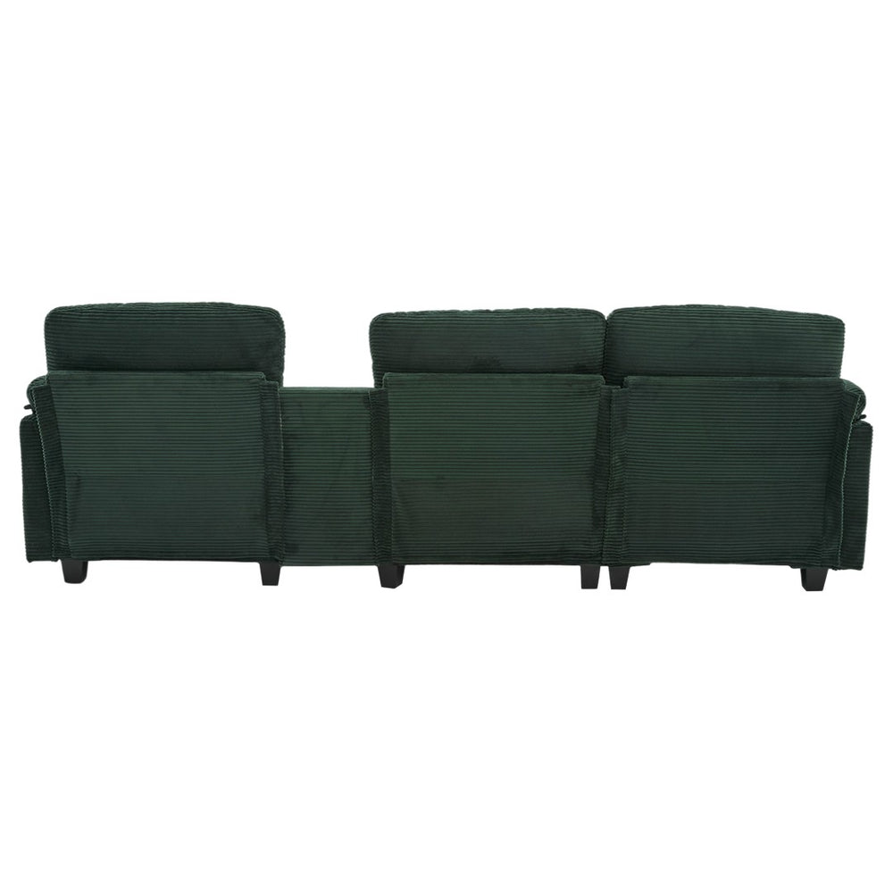 English Elm United L-Type Multifunctional Corduroy Sofa: 4-Seater With Usb, Cup Holders & Hidden Storage Space W1568S00224-GIGA