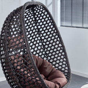 English Elm Egg Swing Chair Freestanding Woven Rattan Basket Seat with Cushion for Patio Bedroom W1512P494633