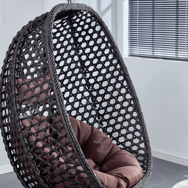 English Elm Egg Swing Chair Freestanding Woven Rattan Basket Seat with Cushion for Patio Bedroom W1512P494633