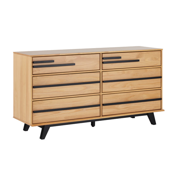 6-Drawer Solid Wood Modern Dresser Natural Pine BR6DREBDRBLNP-T Walker Edison