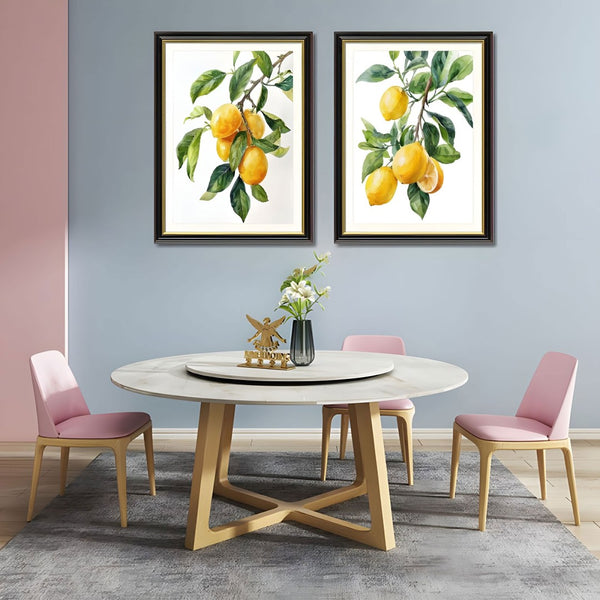 English Elm Set Of 2 Lemon Botanical Canvas Prints – Vibrant Fruit Art In Solid Wood Frames For Stylish Décor T3976P383240-GIGA