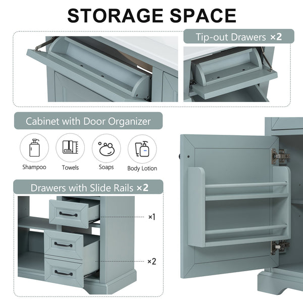 English Elm Christopher Knight Home® - 36" Bathroom Vanity with Ceramic Sink, Soft-Close Doors, 4 Drawers & Ample Storage, Freestanding Grey N759P223021E