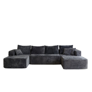 English Elm 133.86" Cloud Modular U-shaped Sectional Ribbed Corded Fabric Deep Seat Living Room Sofa Gray W668S00011