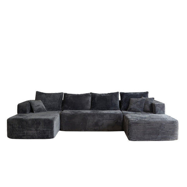 English Elm 133.86" Cloud Modular U-shaped Sectional Ribbed Corded Fabric Deep Seat Living Room Sofa Gray W668S00011