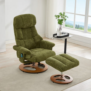 English Elm 010-Ergonomic Recliner Chair with Ottoman Green - 140° Adjustable Swivel Seat, Heated & 5-Point Massage W2636P358622