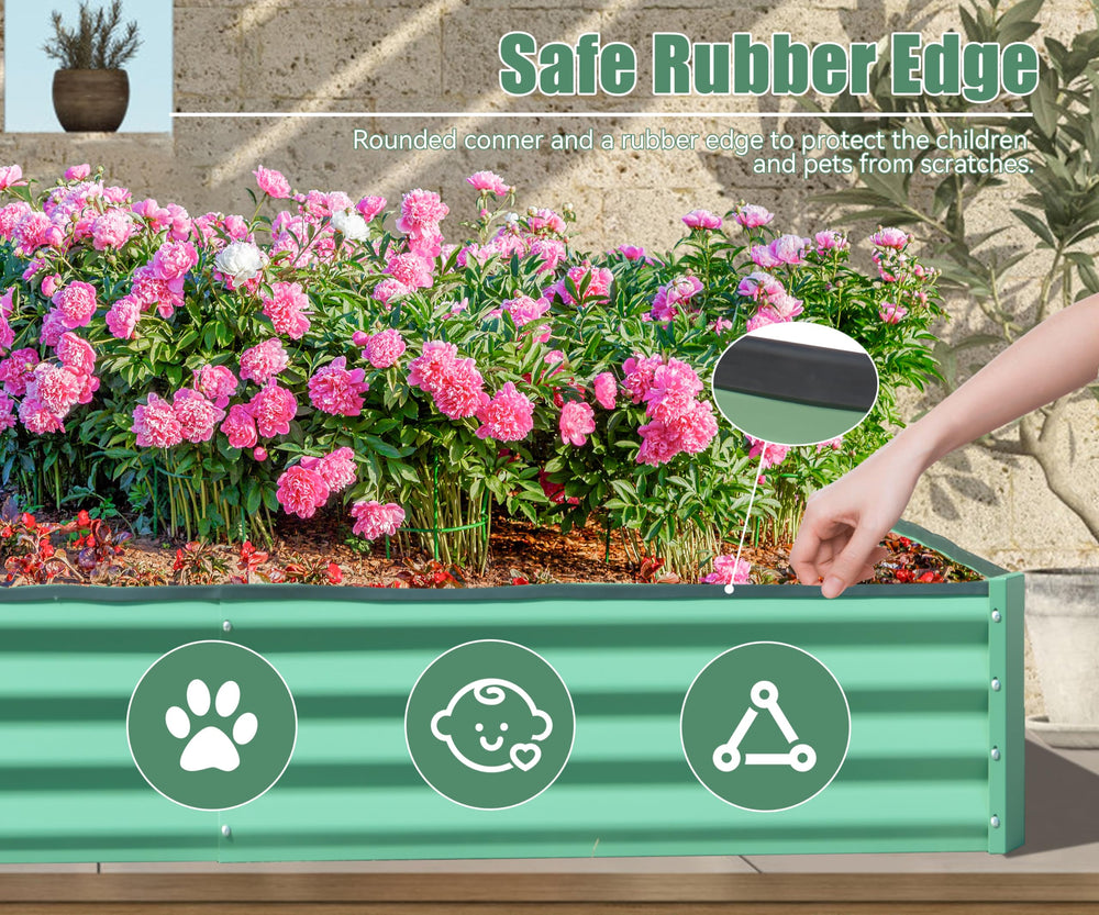 English Elm 6x3x1ft Galvanized Raised Garden Bed — Heavy-Duty Rust-Resistant Steel Planter with Open Base, Safe Edges and Support Rods for Effortless Vegetable, Flower & Herb Gardening Green W1859P197893