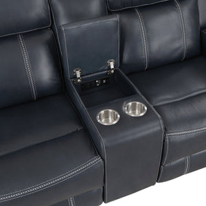 English Elm Modern Littleton 2pc Blue Reclining Sofa & Loveseat Set with USB Ports, Cupholders, Storage, Power B011S01262
