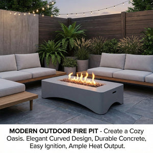 English Elm 56" Rectangular Concrete Propane Fire Table 50000 Btu Patio Entertainer with Cover Light Grey W5727P464540
