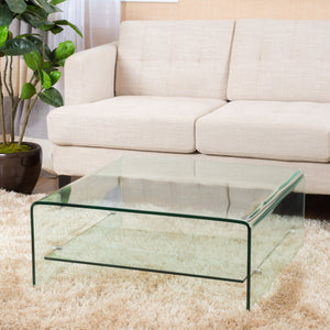 English Elm Christopher Knight Home® - COFFEE Atticus Tempered Glass Coffee Table Clear 34.5" Square Modern Shelf Design 17.5"H 57613.00