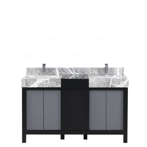English Elm Black Double Bath Vanity 55" With Castle Grey Marble Top, Chrome Faucet & Smart Storage Solutions B2731P261100