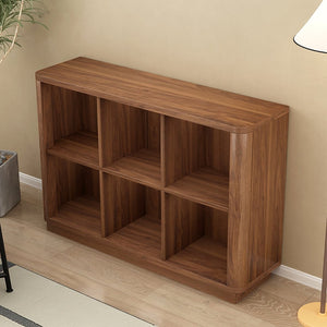 English Elm 6 Cube Farmhouse Bookcase Low Horizontal Wood Shelf Walnut Finish for Living Room W2641P460042