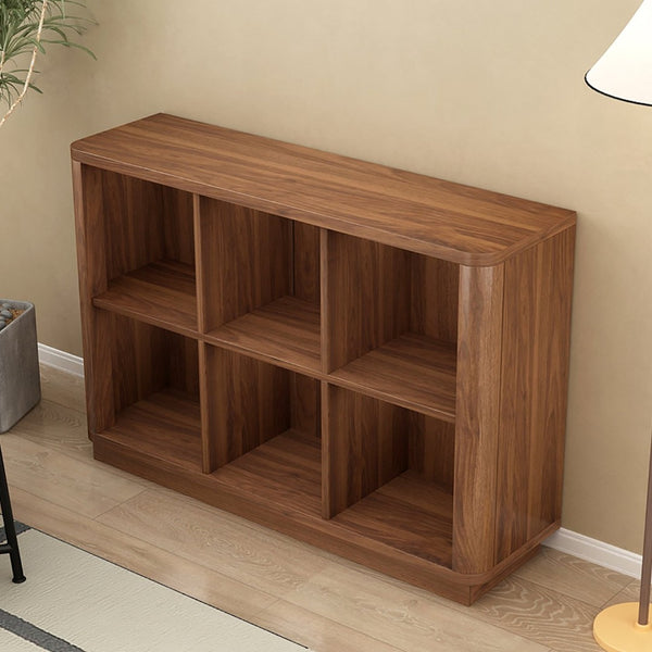 English Elm 6 Cube Farmhouse Bookcase Low Horizontal Wood Shelf Walnut Finish for Living Room W2641P460042