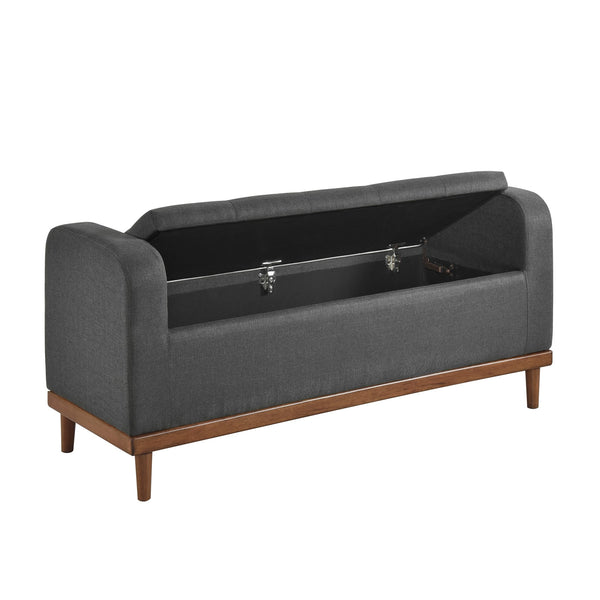 English Elm Mid-Century Modern Lift-Top Storage Bench with Tufted Upholstery, Walnut Solid Wood Frame, Hidden Organizer Dark Gray 50.75 L x 19 W x 19.75 H B011P192194
