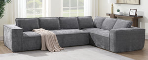 English Elm 129.5" Minimalist Modular Sectional Sofa – Wrinkle-Resistant Chenille, No-Assembly L-Shape Comfort and Flexibility Gray N723S9685E