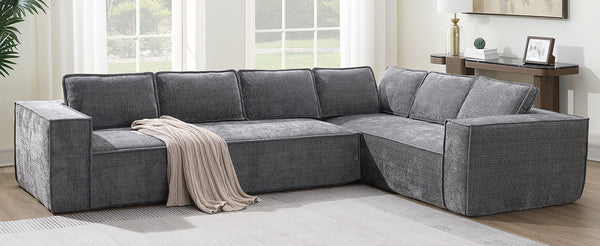 English Elm 129.5" Minimalist Modular Sectional Sofa – Wrinkle-Resistant Chenille, No-Assembly L-Shape Comfort and Flexibility Gray N723S9685E