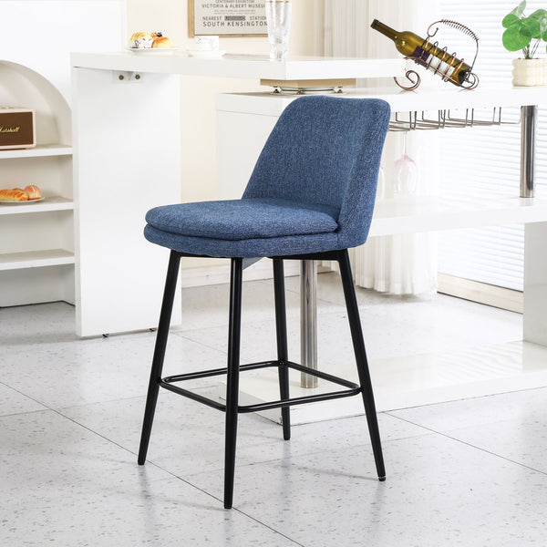 English Elm Counter Upholstered Swivel Bar Stools Set of 2 — Mid-Century Modern Comfort, 360° Rotation, Durable Metal Legs Blue W2200P233484