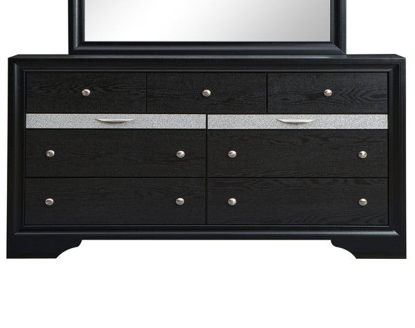 English Elm Madrid 6-Drawer Chest with Felt Lined Tray, Silver Acrylic Trim & Nickel Handles for Modern Storage Black 43 L x 66 W x 20 H B078P286060