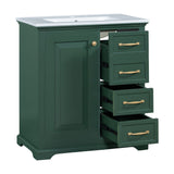 English Elm 30" Bathroom Vanity With Sink, One Package, Green Bathroom Cabinet With Drawers, Solid Frame and Mdf Board