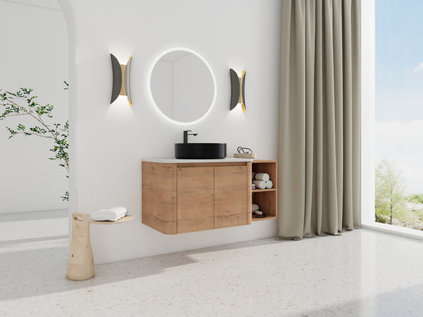 English Elm 42'' Wall-Mounted Bathroom Vanity With Ceramic Sink, Soft-Close Doors & Ample Storage For Modern Homes W999S00413