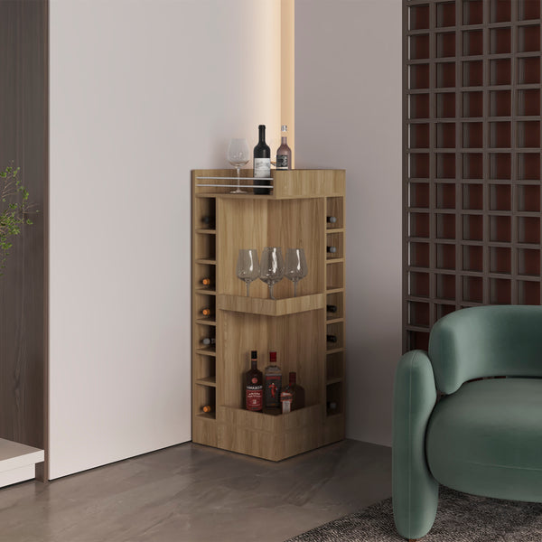 English Elm Bar Cabinet with Concealed Double Doors and 8 Wine Bottle Slots, Durable Engineered Wood Storage Solution Natural Wood 51.18 L x 23.23 W x 4.72 H B097P296848