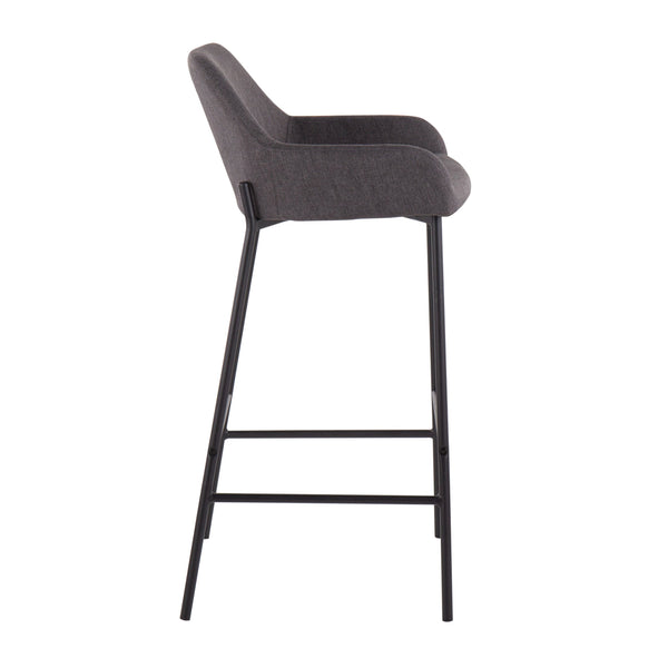 English Elm Daniella Industrial Bar Stool Set Of 2 In Black Metal & Charcoal Fabric - Modern Comfort & Style B202S00533
