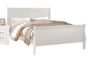 English Elm White Sleigh Bed with Built-In Casegood Drawer, Brushed Nickel Hardware, Solid Pine Elegance B062S00539