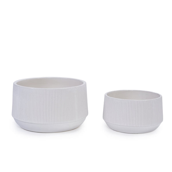 English Elm 2 Pieces Ceramic Flowerpot Set - Modern Glossy White Planters For Garden, Patio & Indoor Décor W3273P321386