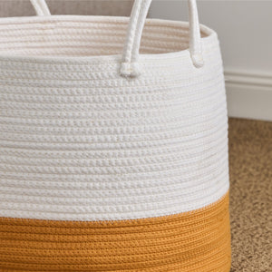 English Elm Cotton Round Laundry & Storage Basket with Sturdy Handles 21.7"x13" Spacious Neutral Two-Tone Design Orange,White B093P295088