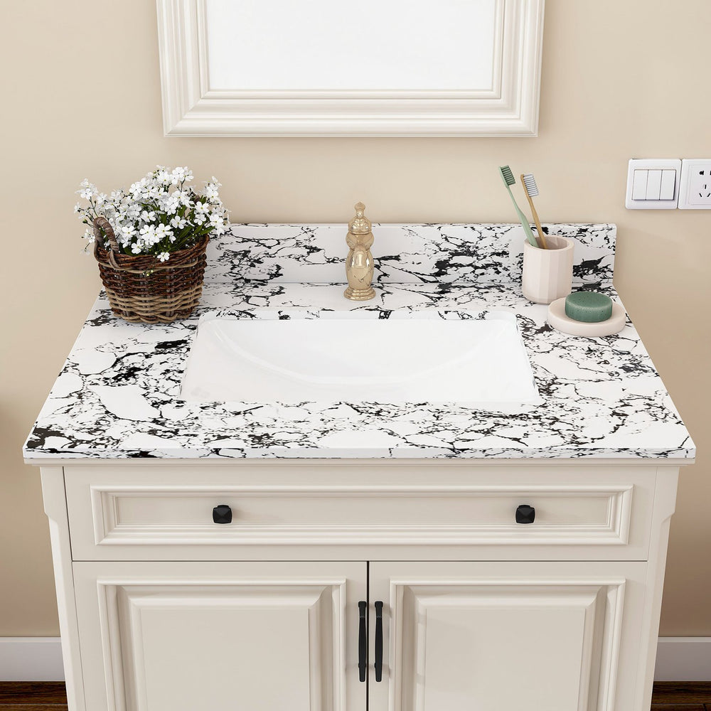 English Elm 31"X22" Bathroom Vanity Top With Undermount Ceramic Sink, Backsplash & Durable Panda White Finish W509P362103