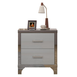 English Elm High Gloss Mirrored 2 Drawer Nightstand Slim Metal Legs Modern Bedroom Side Table Grey W5271P416536