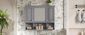 English Elm 35'' Modern Wall-Mounted Medicine Cabinet with Mirror, Hidden Storage and Open Shelves for Bath Gray N710P209443E