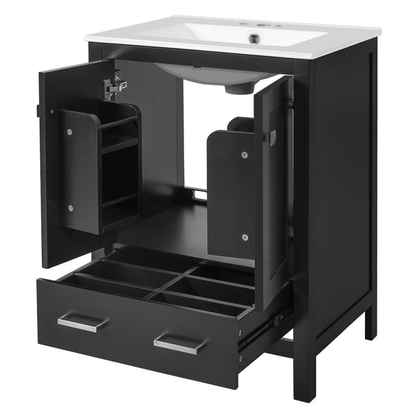 English Elm 48-Inch Modern Bathroom Vanity with Dual Ceramic Sinks, Ample Soft-Close Storage and Stylish Design Black N729P000009B