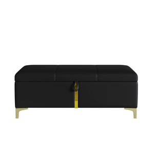 English Elm 2-pieces Queen Platform Bed Set Pu Upholstered Hydraulic Storage with Gold Accent Ottoman N733S362242B