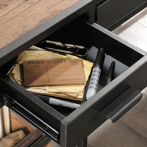 English Elm L-Shaped Desk With Durable Metal Frame And Efficient Storage, Perfect For Modern Home Offices B356P402608