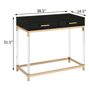 English Elm Black Black High Gloss and Gold Console Table with Acrylic Legs, 2 Drawers, Floating Modern Entryway Accent B062P185721