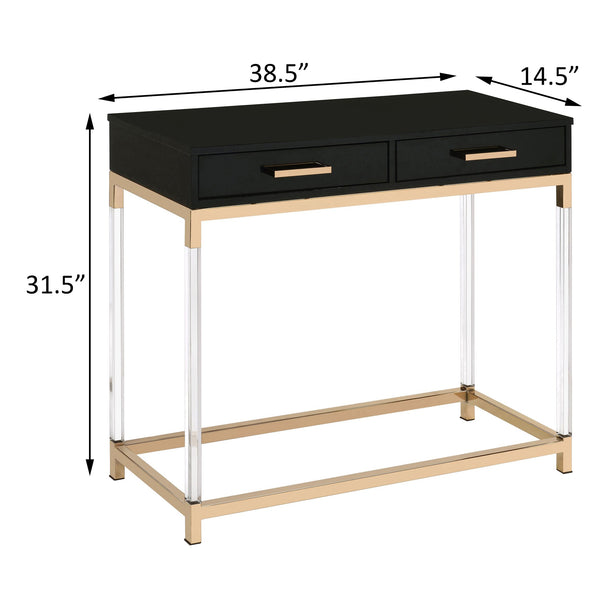 English Elm Black Black High Gloss and Gold Console Table with Acrylic Legs, 2 Drawers, Floating Modern Entryway Accent B062P185721