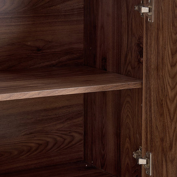 English Elm Double Door Cabinet Walnut Sideboard with Mirror-Style Accents, Removable Shelves & Solid Wood Legs W3417P388709