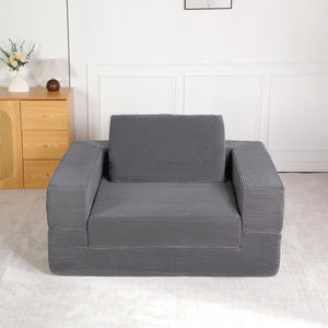 English Elm Compression Human Dog Sofa Bed 3-in-1 Folding Corduroy Floor Couch with Memory Foam Pillow for Living Room DARK GREY W3723P376784