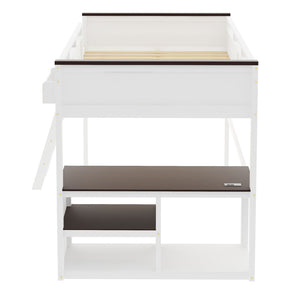 English Elm Queen Size Loft Bed With Desk, Usb Charging, Storage Box & Open Shelves For Organized Living Space N7090005002W-GIGA