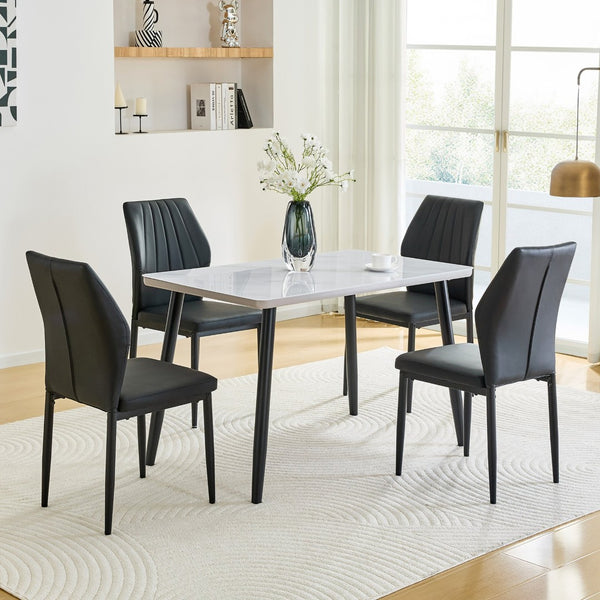 English Elm Table and Chair Set Modern Marble Glass Top Dining with 4 Ergonomic Pu Seats W1151S04630