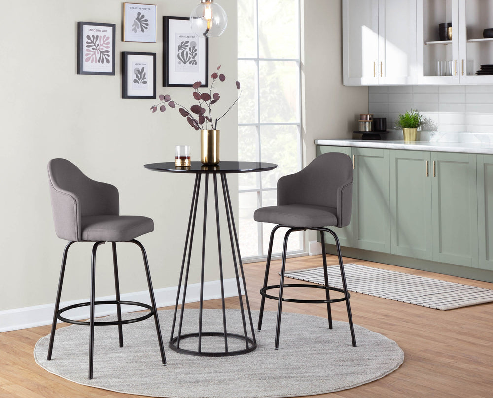 English Elm Ahoy Modern Counter Stool Set Of 2 In Black Metal & Grey Fabric - Stylish, Durable & Compact Design B202S00153