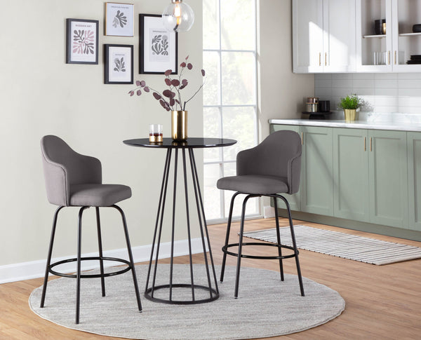 English Elm Ahoy Modern Counter Stool Set Of 2 In Black Metal & Grey Fabric - Stylish, Durable & Compact Design B202S00153