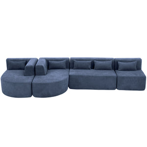 English Elm 144" Upholstered L-Shape Sofa with Bouclé Fabric, Plush Pocket-Spring Seats & Five Pillows for Living Room Blue N719S001850C