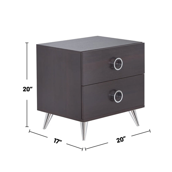 English Elm 2 Drawers Espresso Nightstand With Modern Silver Legs - Stylish Storage For Bedroom Essentials B016P253950